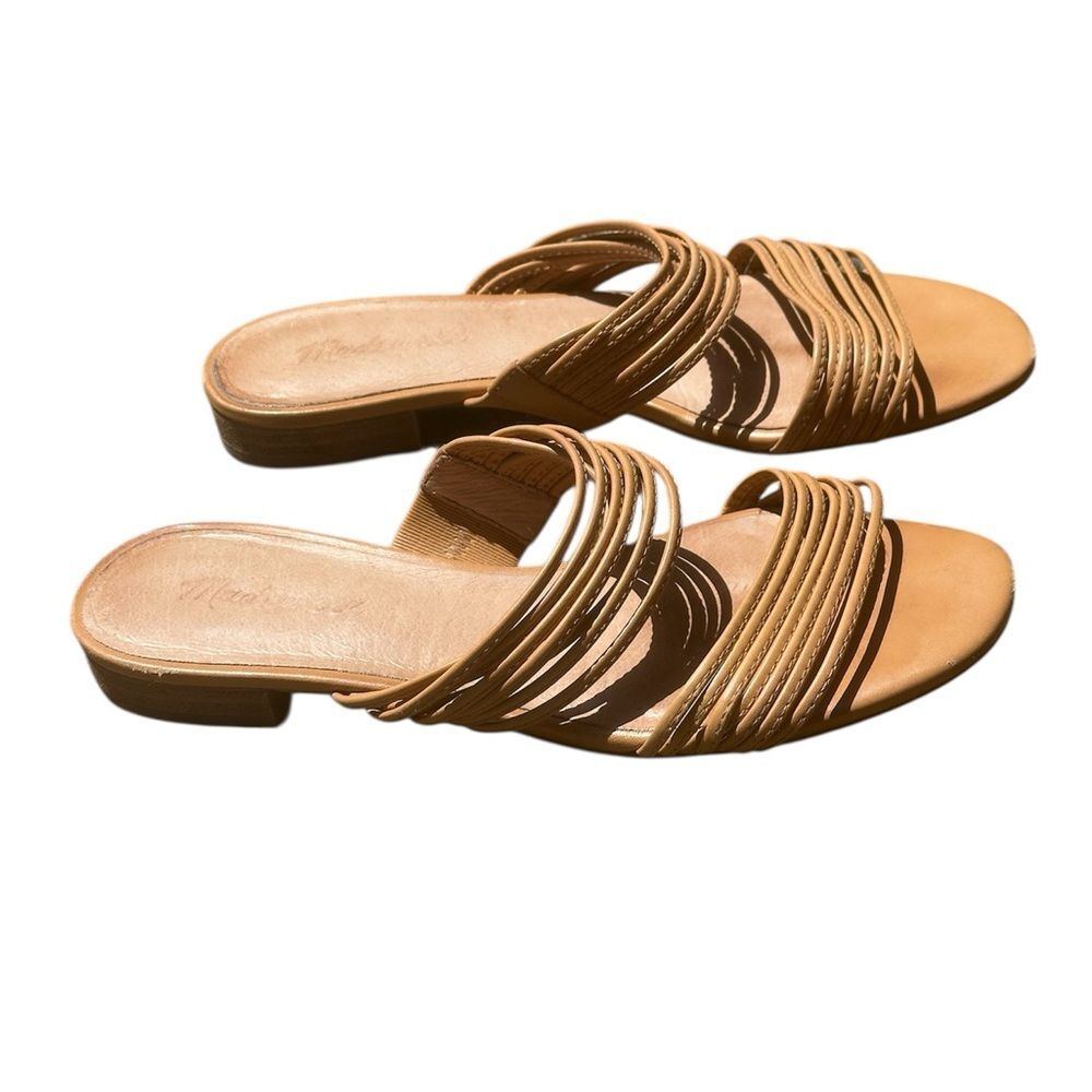Madewell Women’s The Meg Slide Leather Sandal Tan Strappy Size 7 - Picture 2 of 7